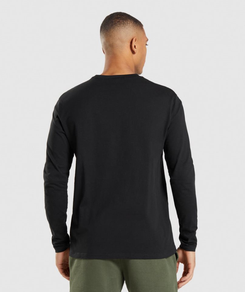 Men's Gymshark Crest Long Sleeve T-Shirts Black | NZ 0KMAWS